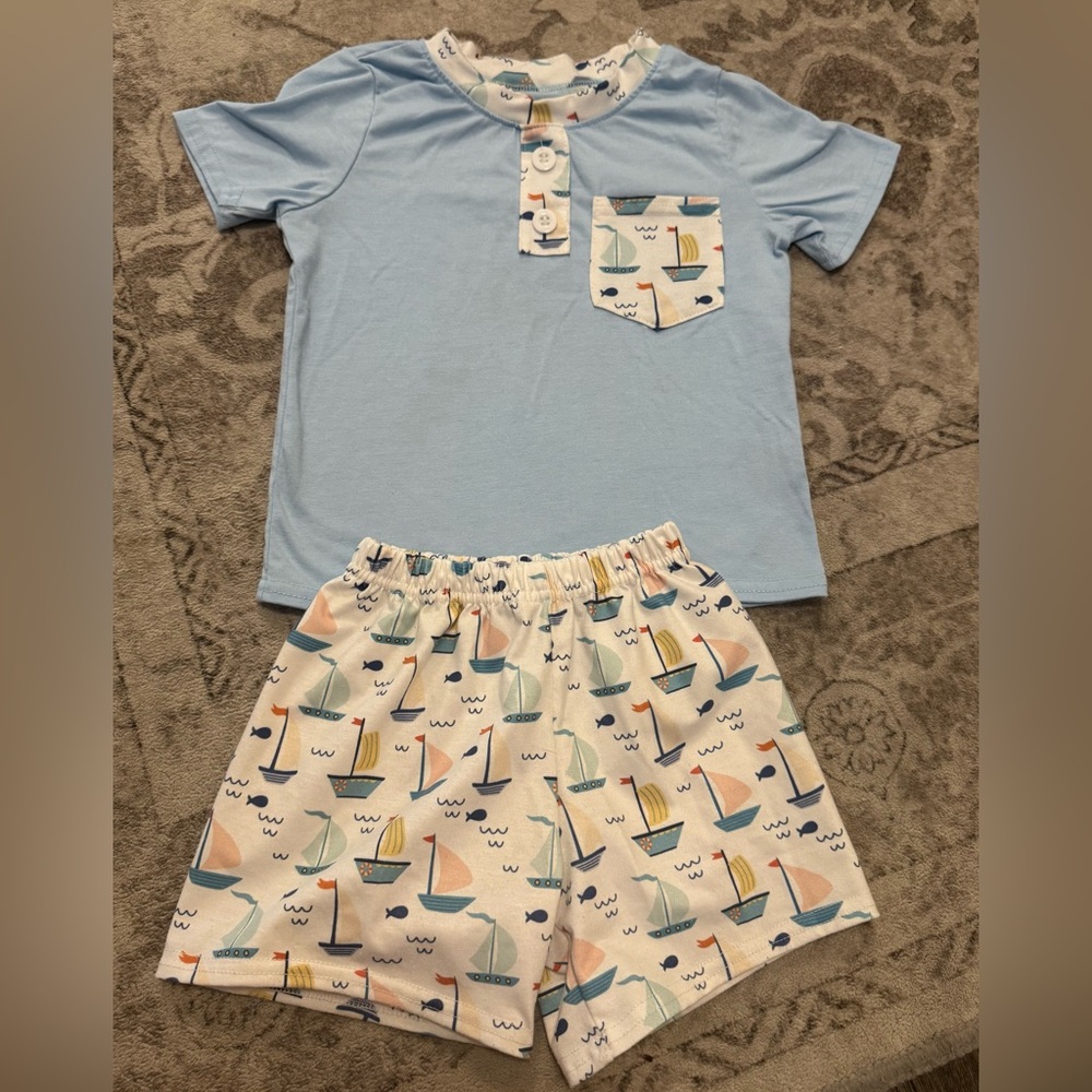 Light blue sailboat boutique outfit